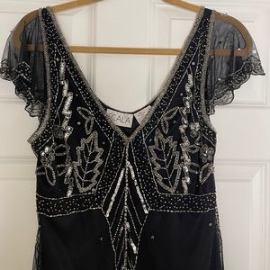 Scala Black Silver Beaded Evening top Sz L